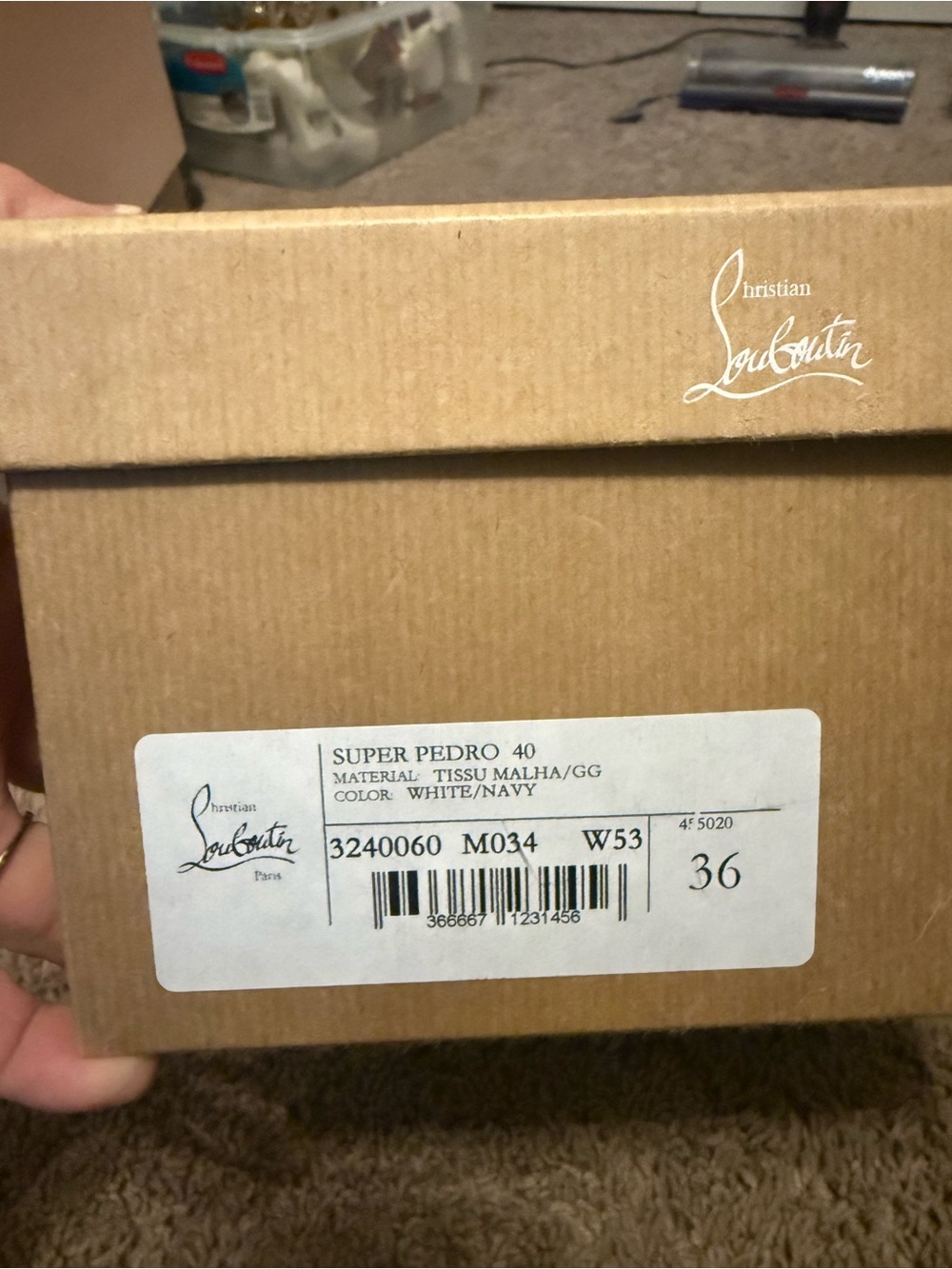 Christian Louboutin Navy & White Striped Low-Top Sneakers with Red Trim - Picture 15 of 15